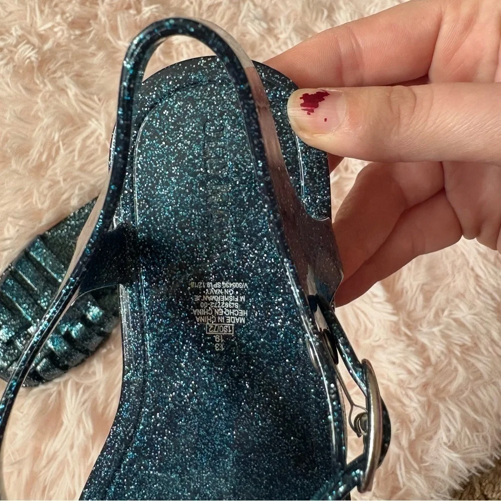 Old Navy Blue Glitter T-strap Fisherman Sandals Sz 13 Kids Girls